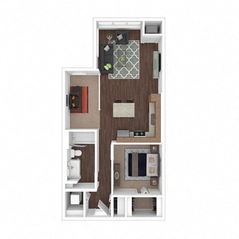 Floor plan for 1 bed, 1 bath, 746 sqft